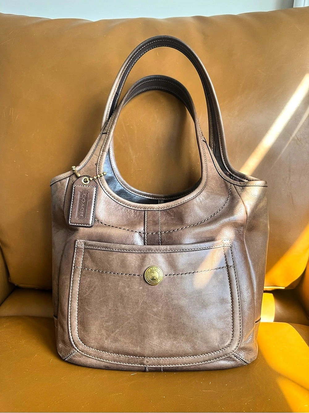 brown vintage Coach purse with beautiful patina